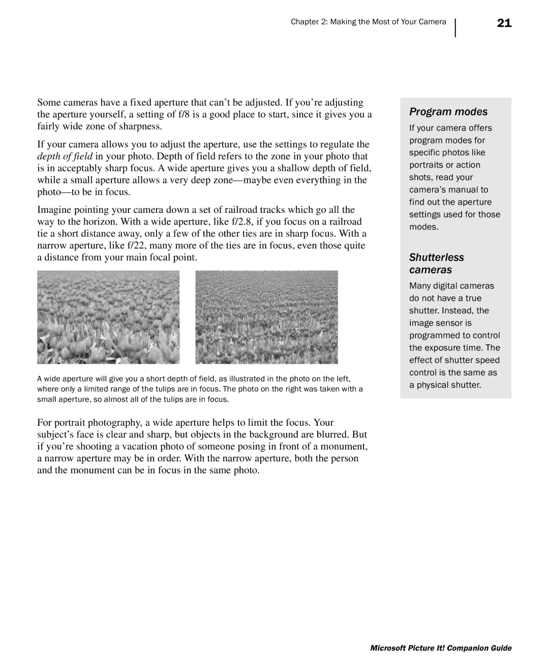 Microsoft 702 manual Program modes, Shutterless cameras 