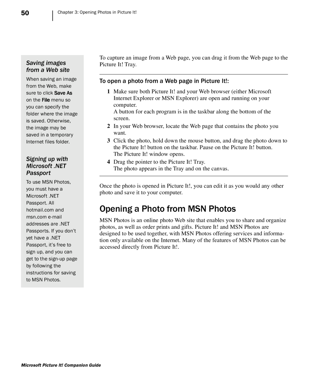 Microsoft 702 Opening a Photo from MSN Photos, Saving images from a Web site, Signing up with Microsoft .NET Passport 