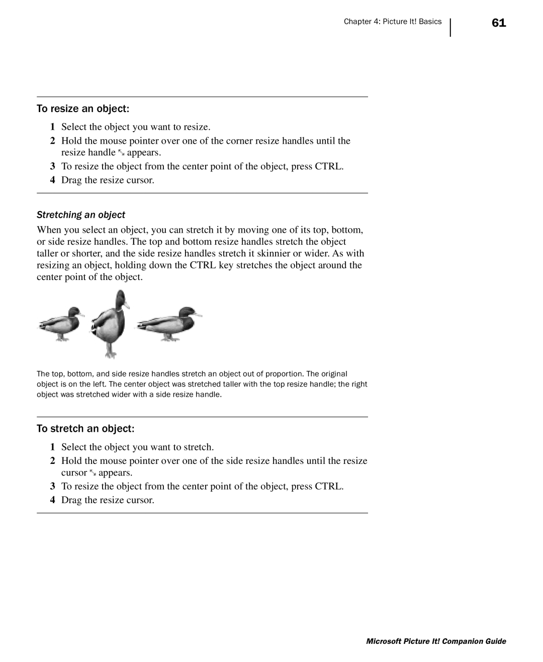 Microsoft 702 manual To resize an object, To stretch an object, Stretching an object 