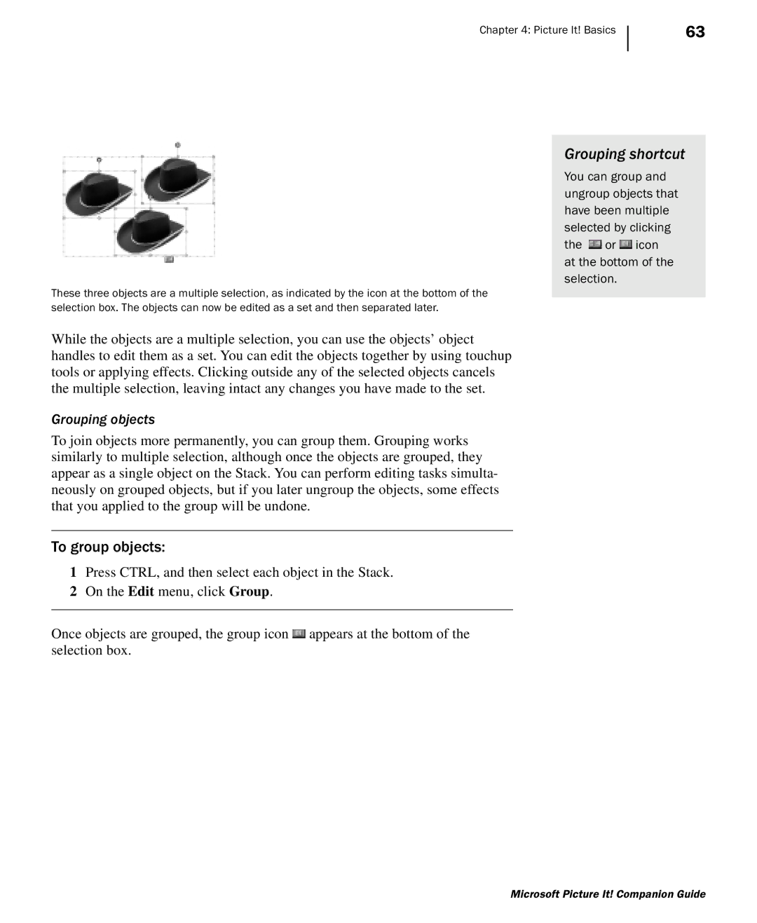 Microsoft 702 manual Grouping shortcut, To group objects, Grouping objects 