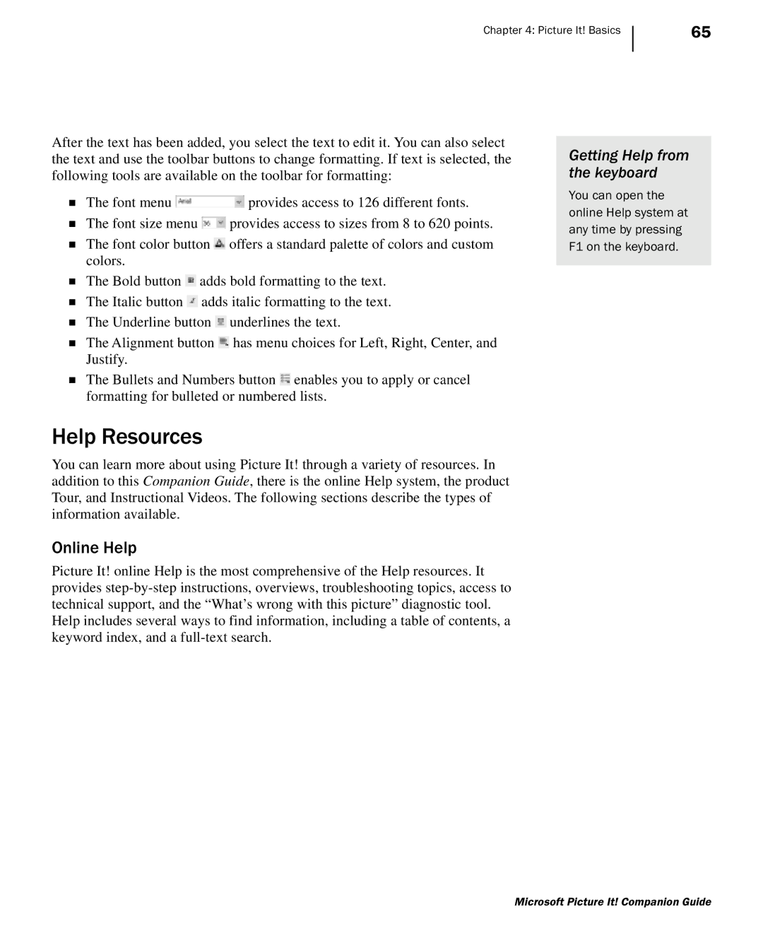 Microsoft 702 manual Help Resources, Online Help, Getting Help from the keyboard 