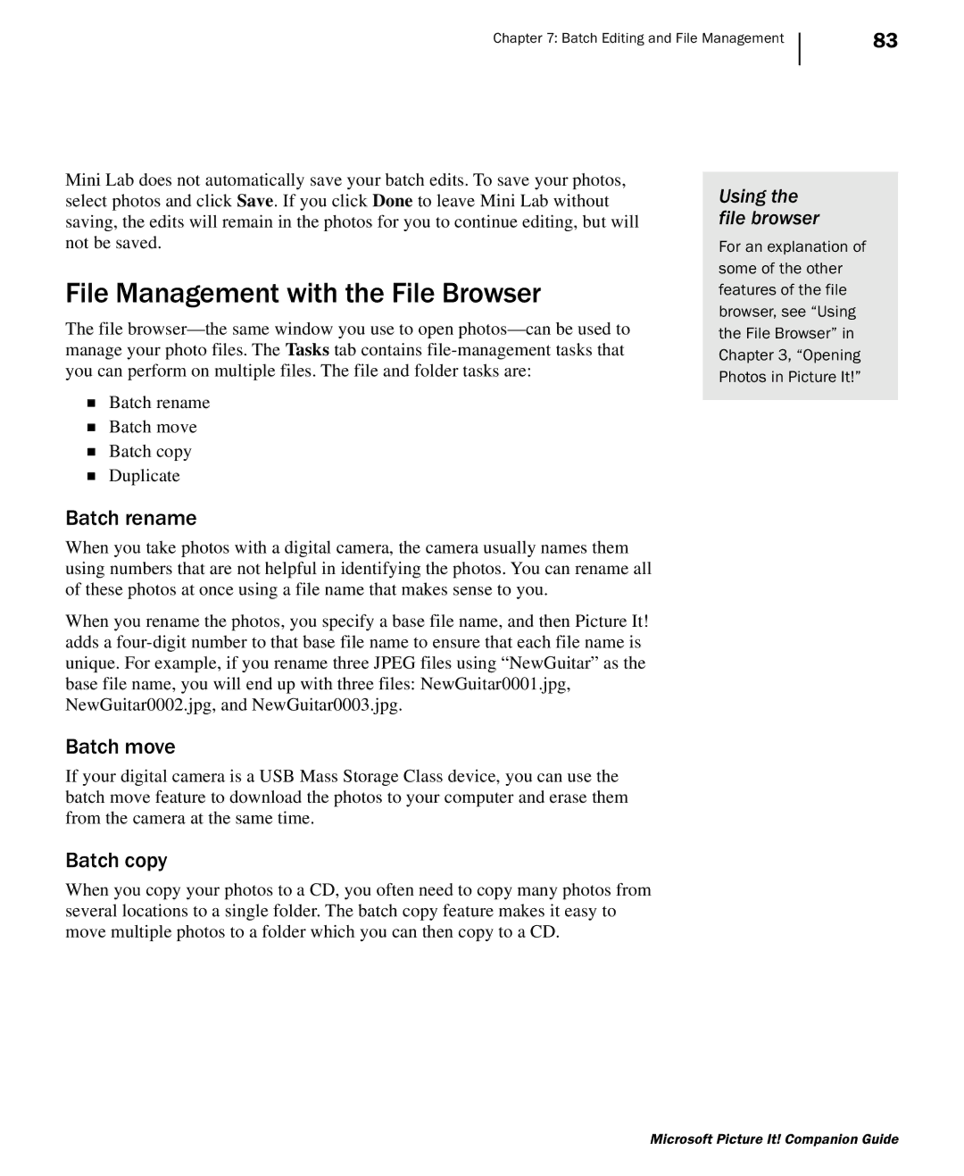 Microsoft 702 manual File Management with the File Browser, Batch rename, Batch move, Batch copy, Using the file browser 