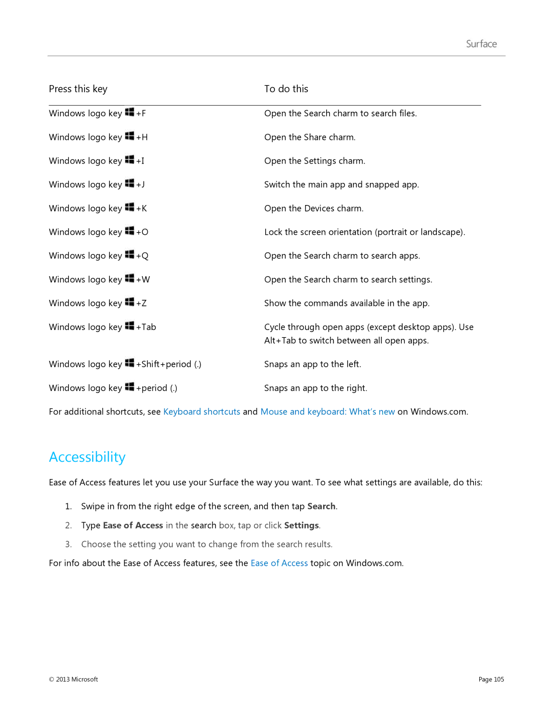 Microsoft Surface RT, 7XR-00001 manual Accessibility 