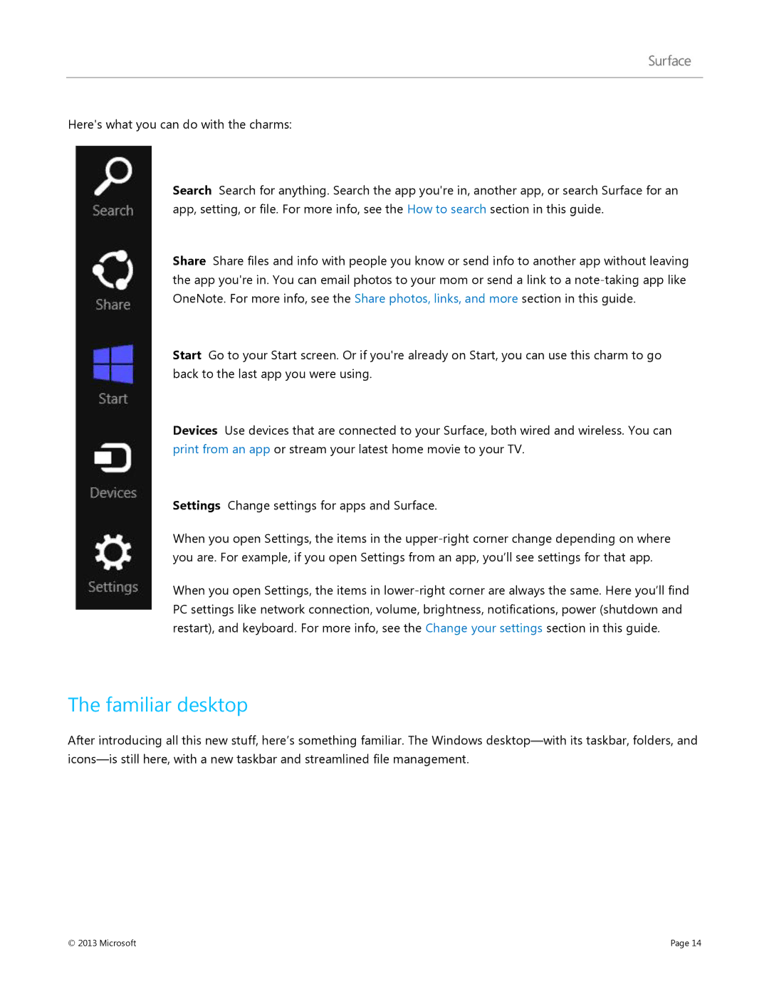 Microsoft 7XR-00001, Surface RT manual Familiar desktop 