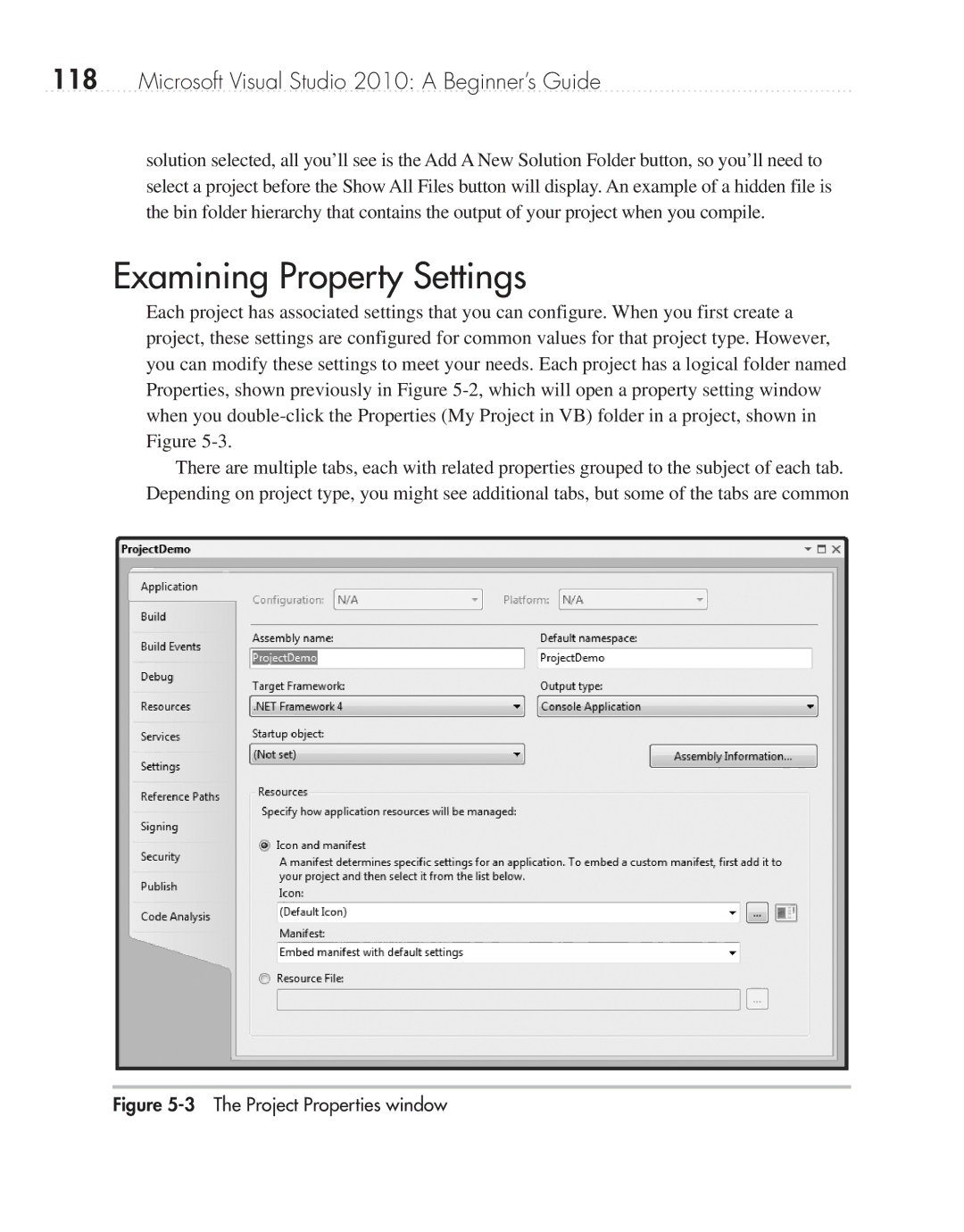 Microsoft 9GD00001 manual Examining Property Settings, Project Properties window 