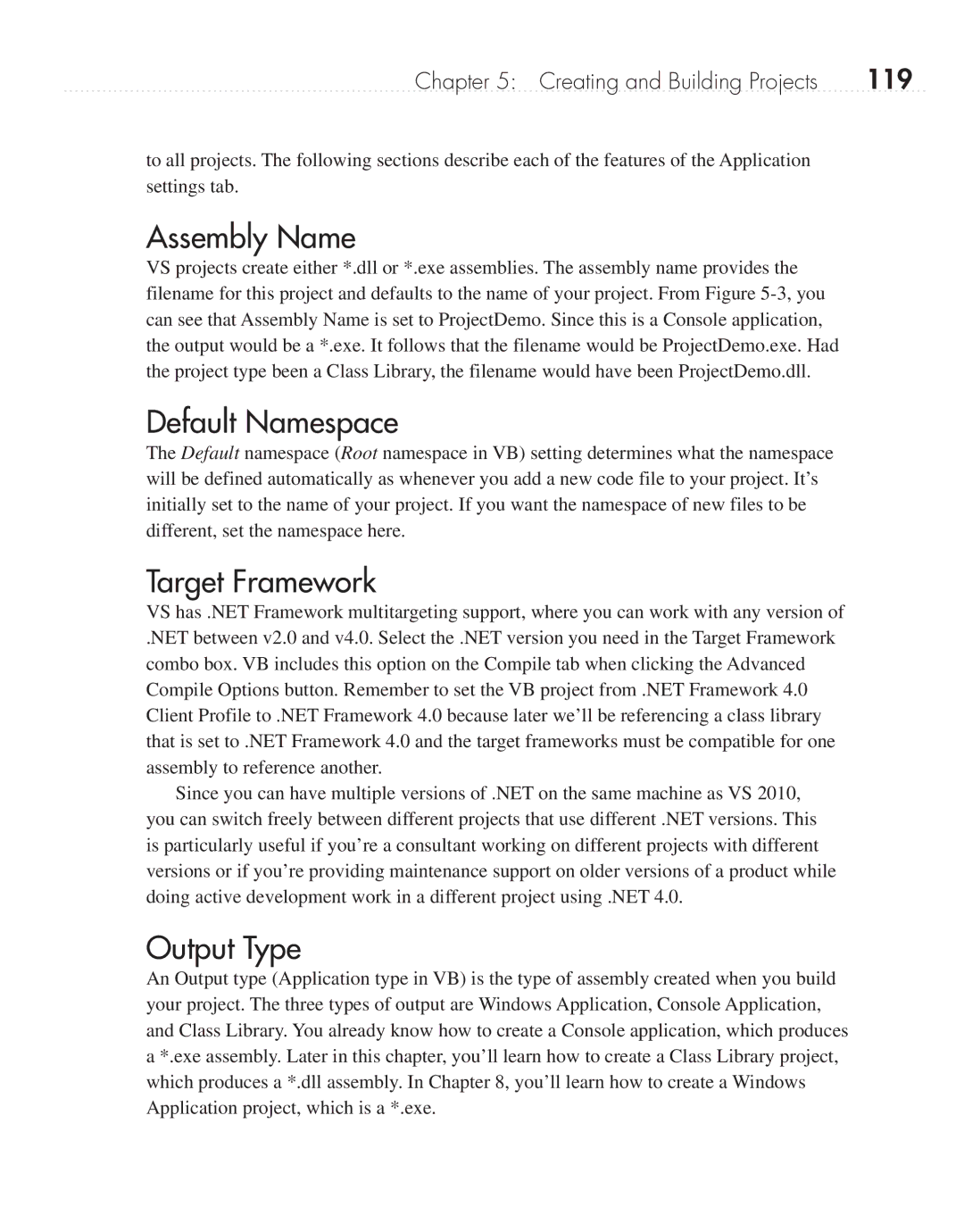 Microsoft 9GD00001 manual Assembly Name, Default Namespace, Target Framework, Output Type, 119 