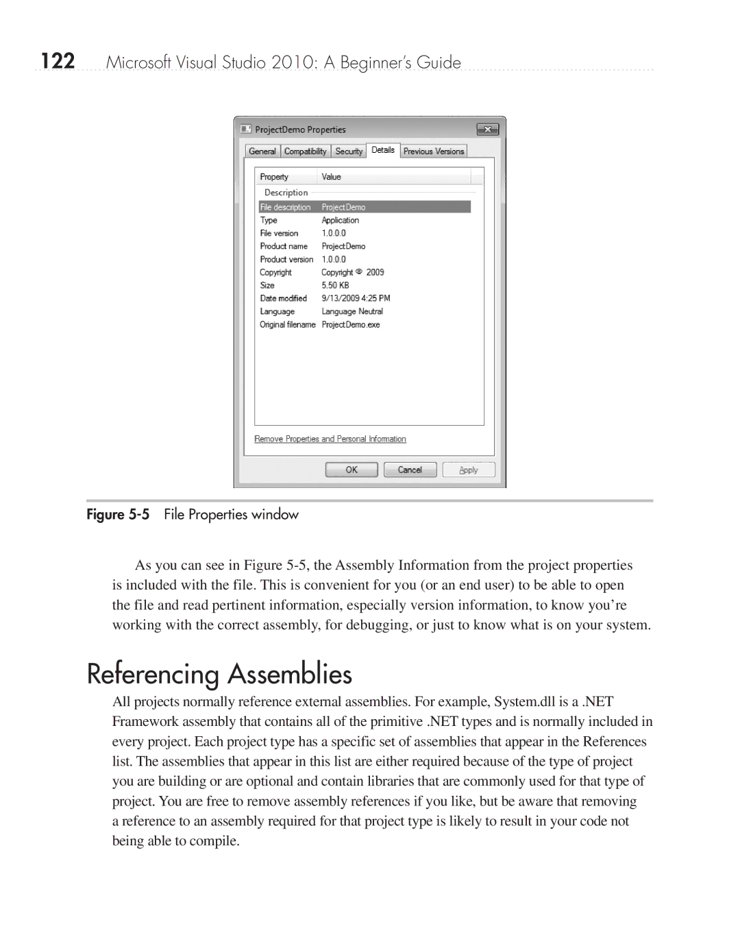 Microsoft 9GD00001 manual Referencing Assemblies, File Properties window 