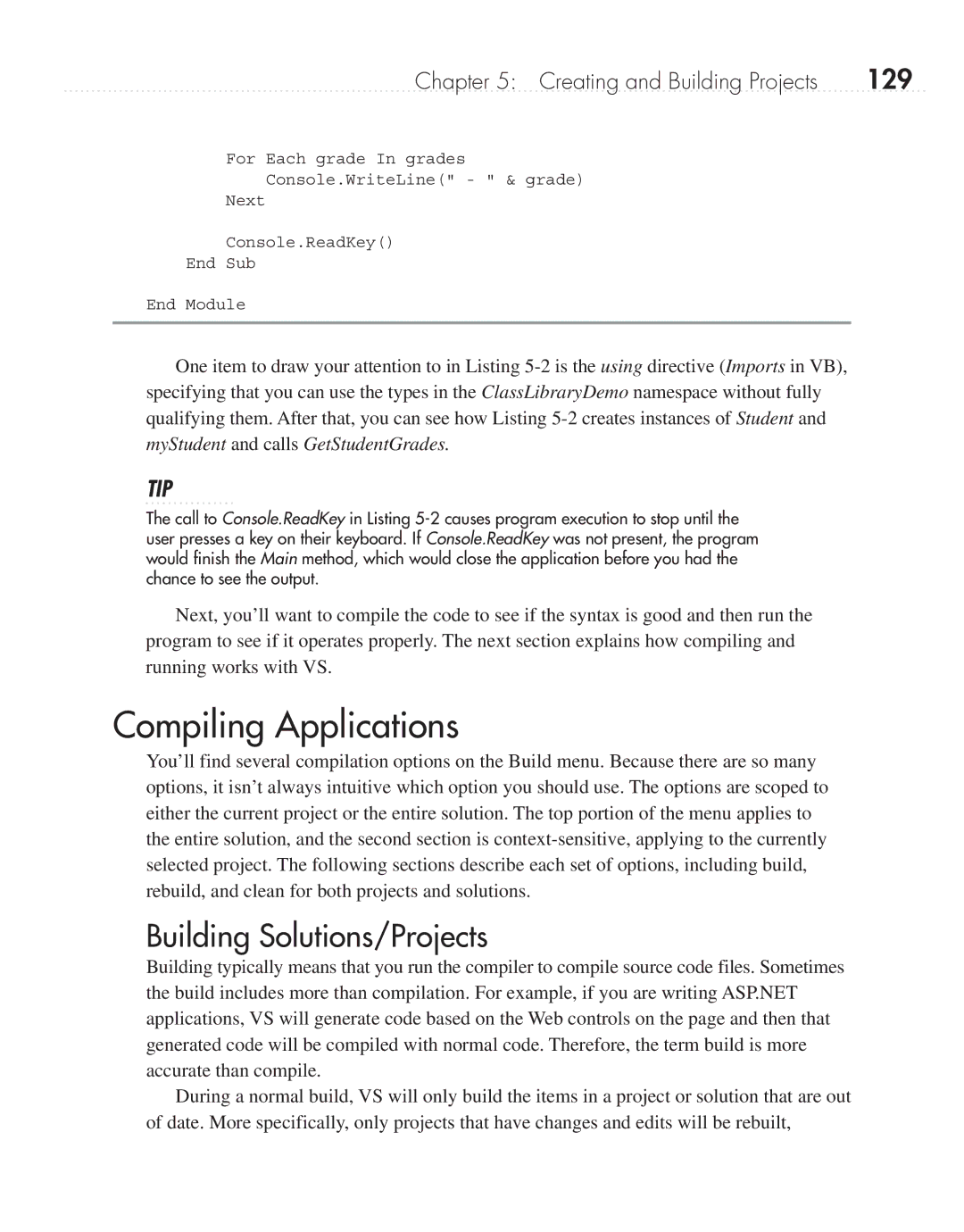 Microsoft 9GD00001 manual Compiling Applications, Building Solutions/Projects, 129 