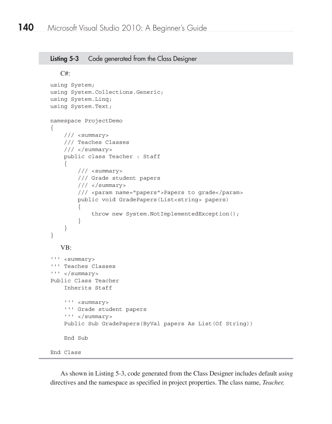 Microsoft 9GD00001 manual Listing 5-3 Code generated from the Class Designer 