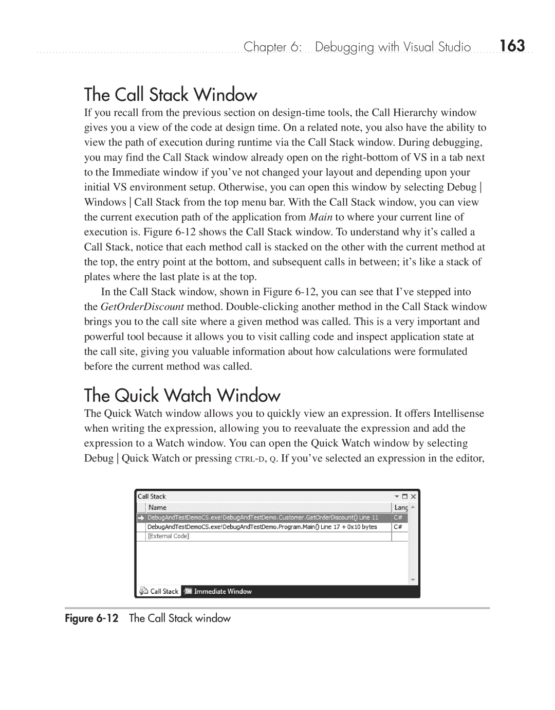 Microsoft 9GD00001 manual Call Stack Window, Quick Watch Window, 163 