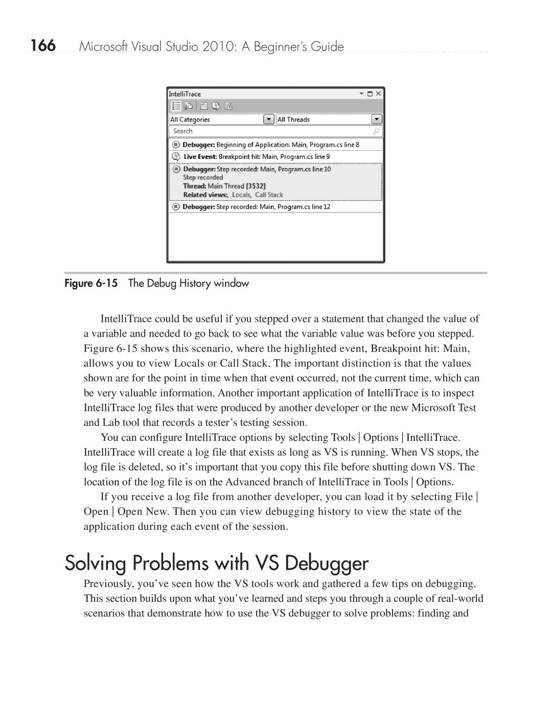 Microsoft 9GD00001 manual Solving Problems with VS Debugger, The Debug History window 