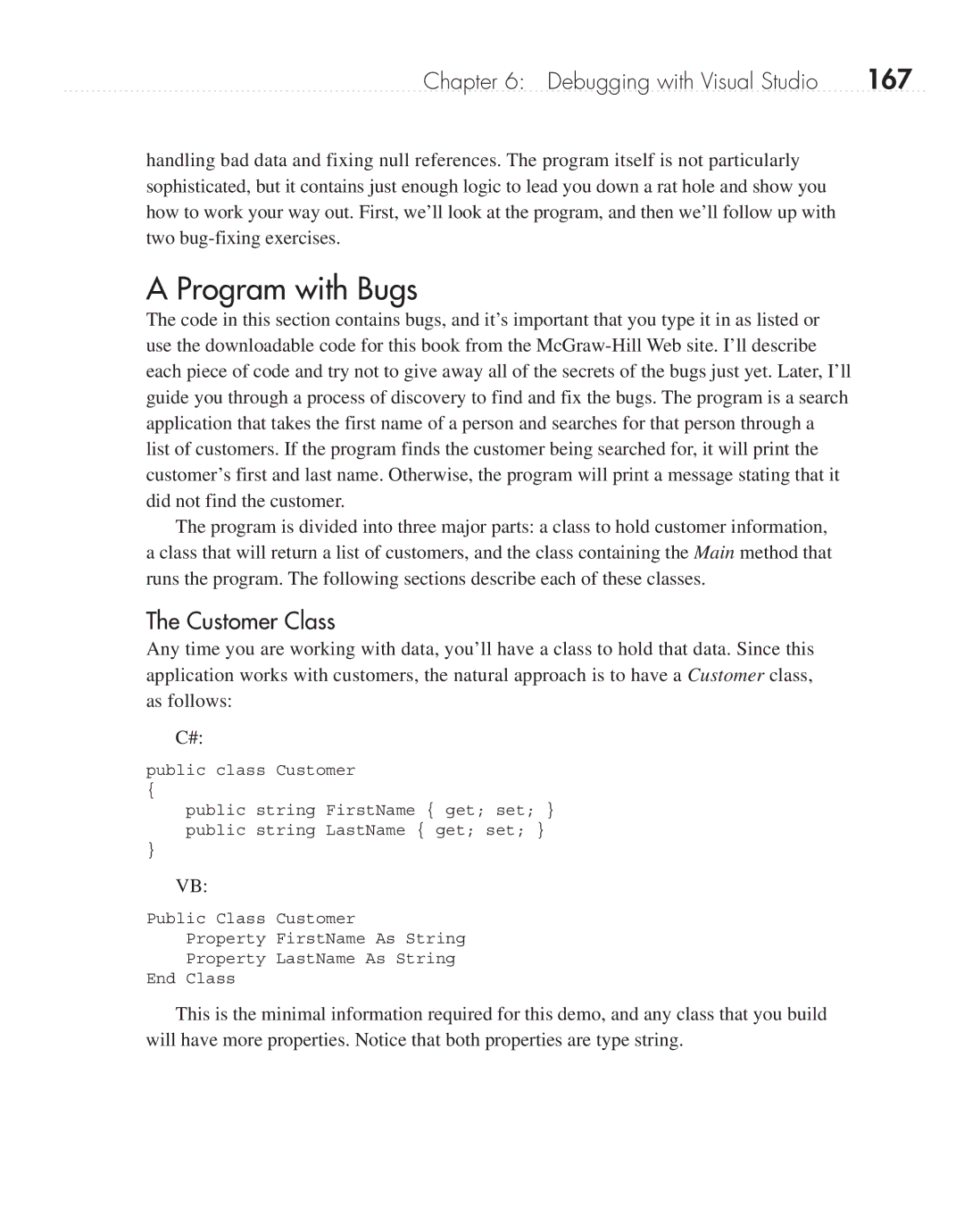 Microsoft 9GD00001 manual Program with Bugs, 167, Customer Class 