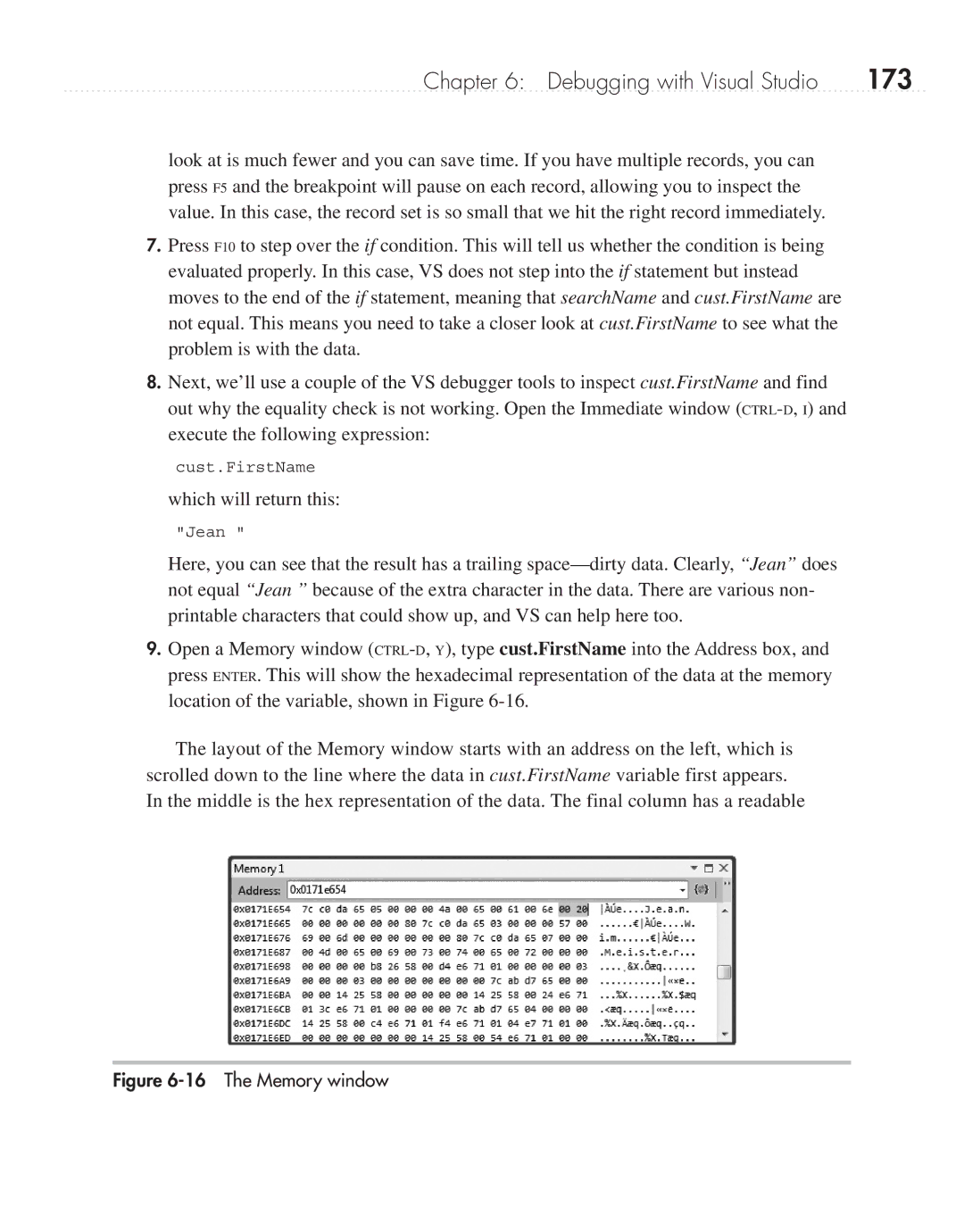 Microsoft 9GD00001 manual 173, The Memory window 