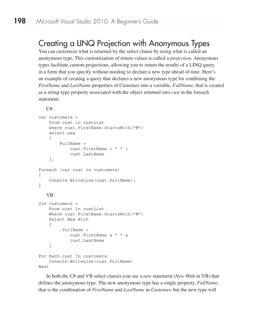 Microsoft 9GD00001 manual Creating a Linq Projection with Anonymous Types 