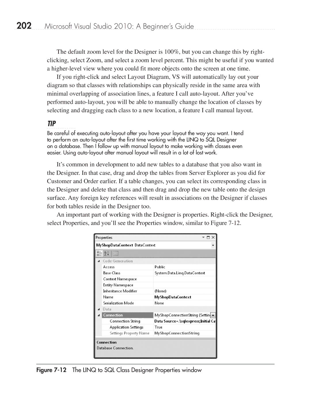 Microsoft 9GD00001 manual The Linq to SQL Class Designer Properties window 