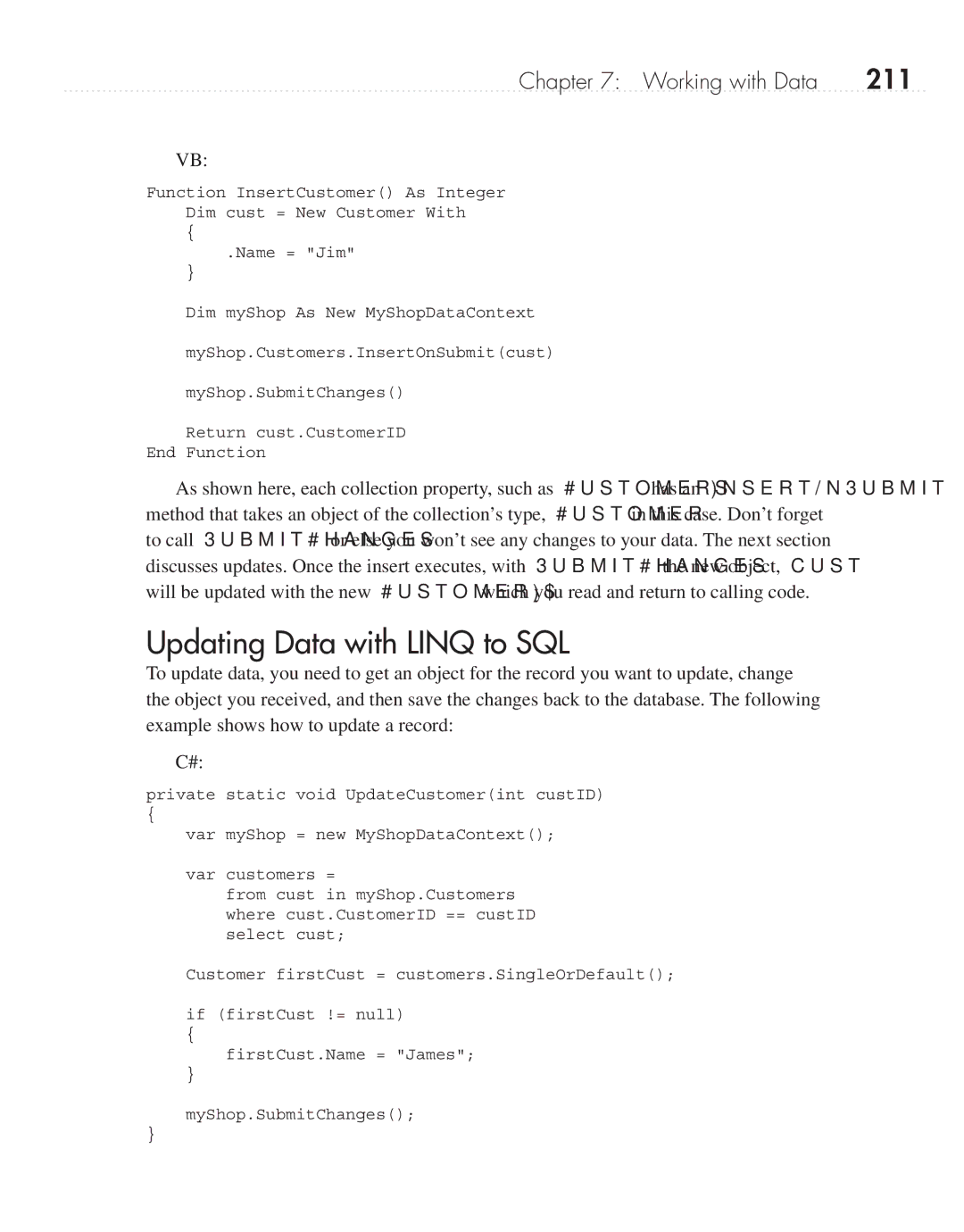 Microsoft 9GD00001 manual Updating Data with Linq to SQL, 211 