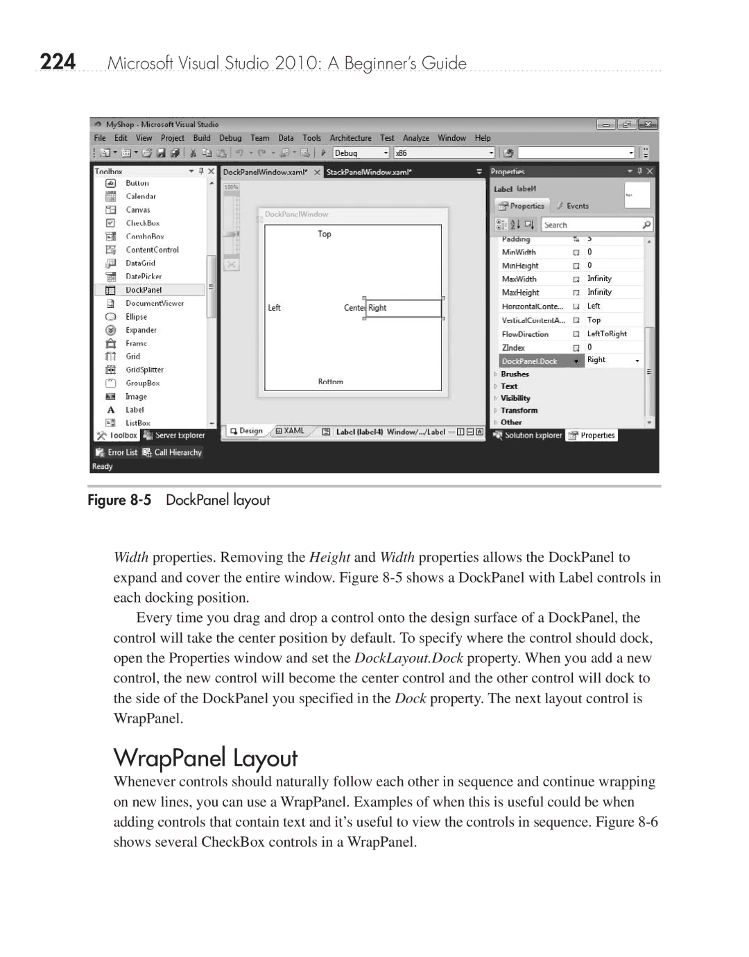 Microsoft 9GD00001 manual WrapPanel Layout, DockPanel layout 