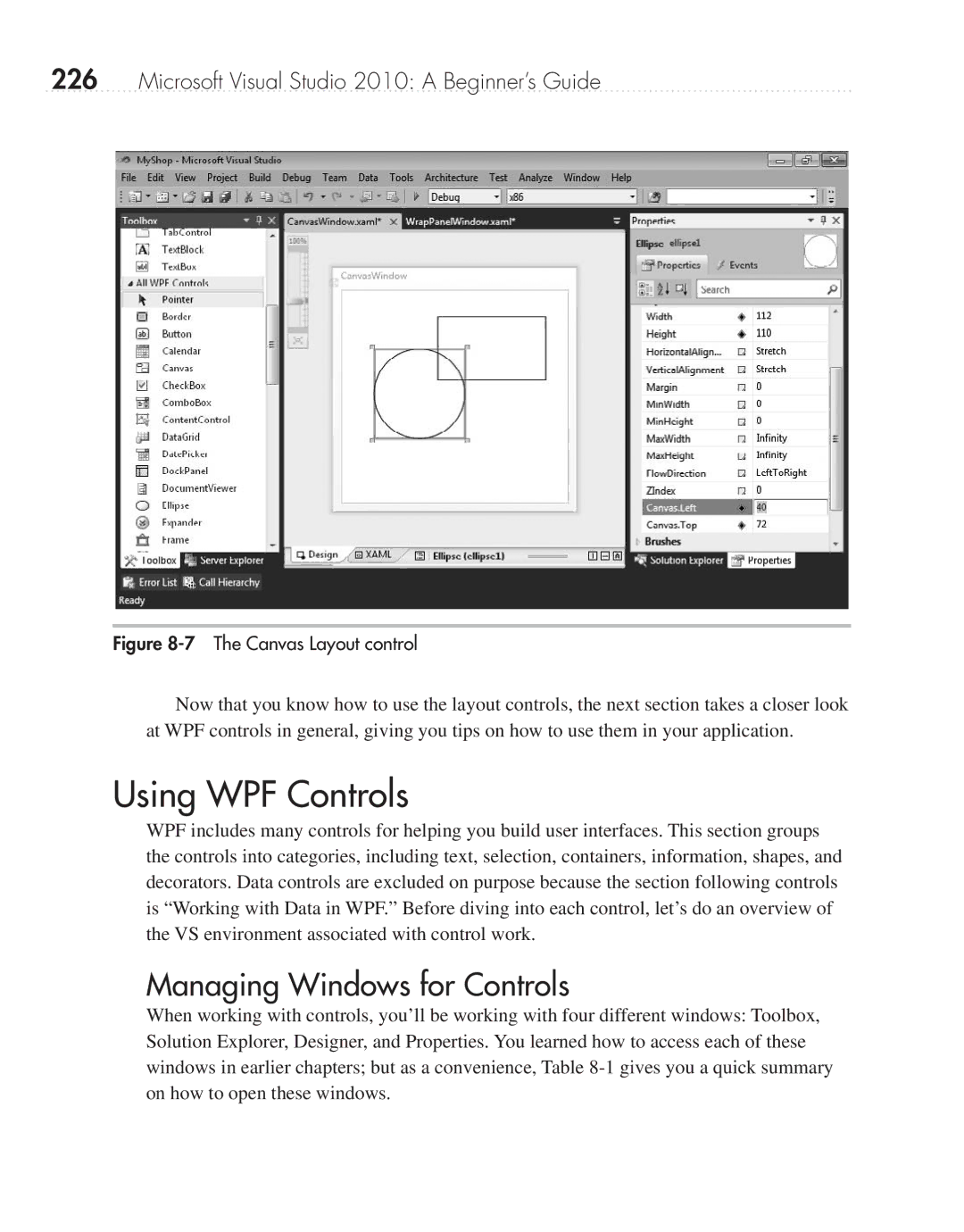 Microsoft 9GD00001 manual Using WPF Controls, Managing Windows for Controls 