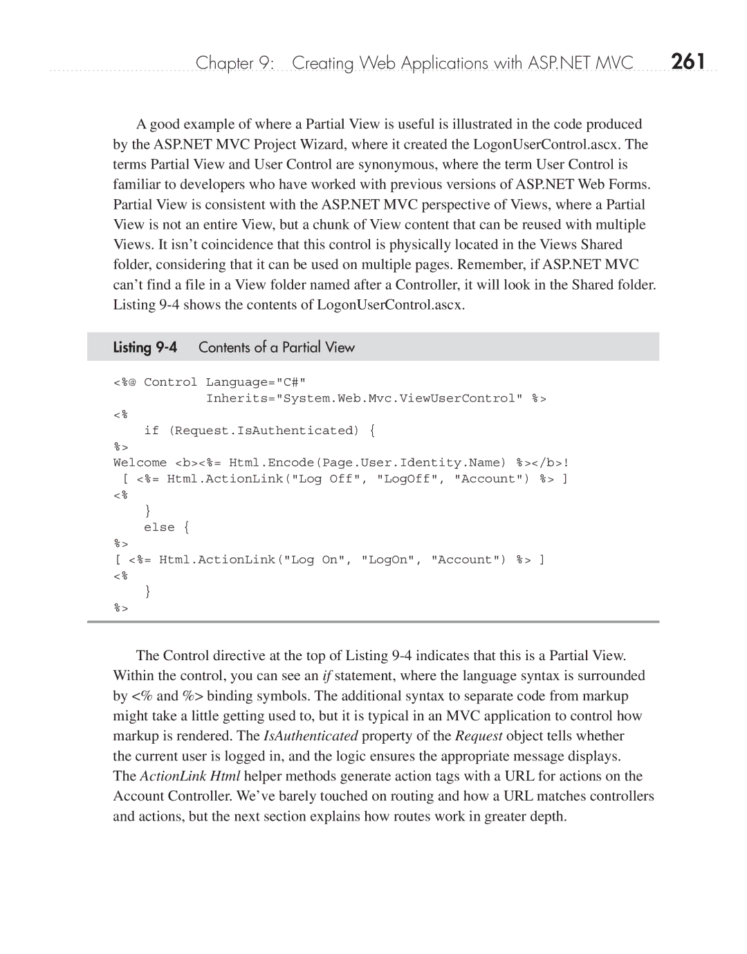 Microsoft 9GD00001 manual 261, Listing 9-4 Contents of a Partial View 