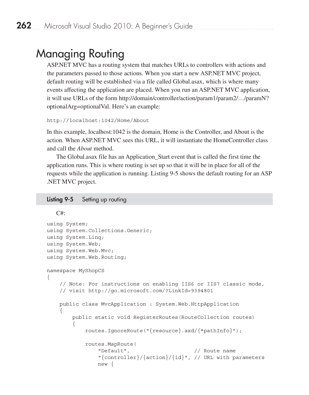 Microsoft 9GD00001 manual Managing Routing, Listing 9-5 Setting up routing 