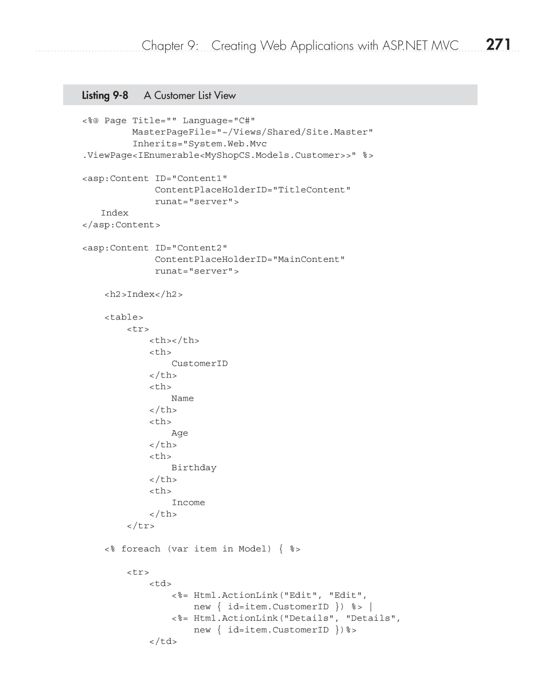 Microsoft 9GD00001 manual 271, Listing 9-8 a Customer List View 