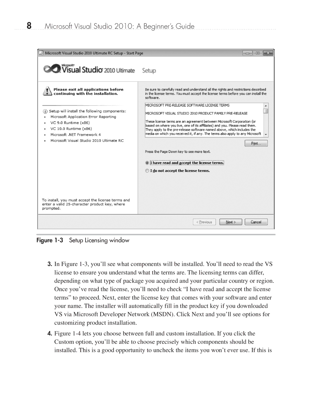 Microsoft 9GD00001 manual Setup Licensing window 