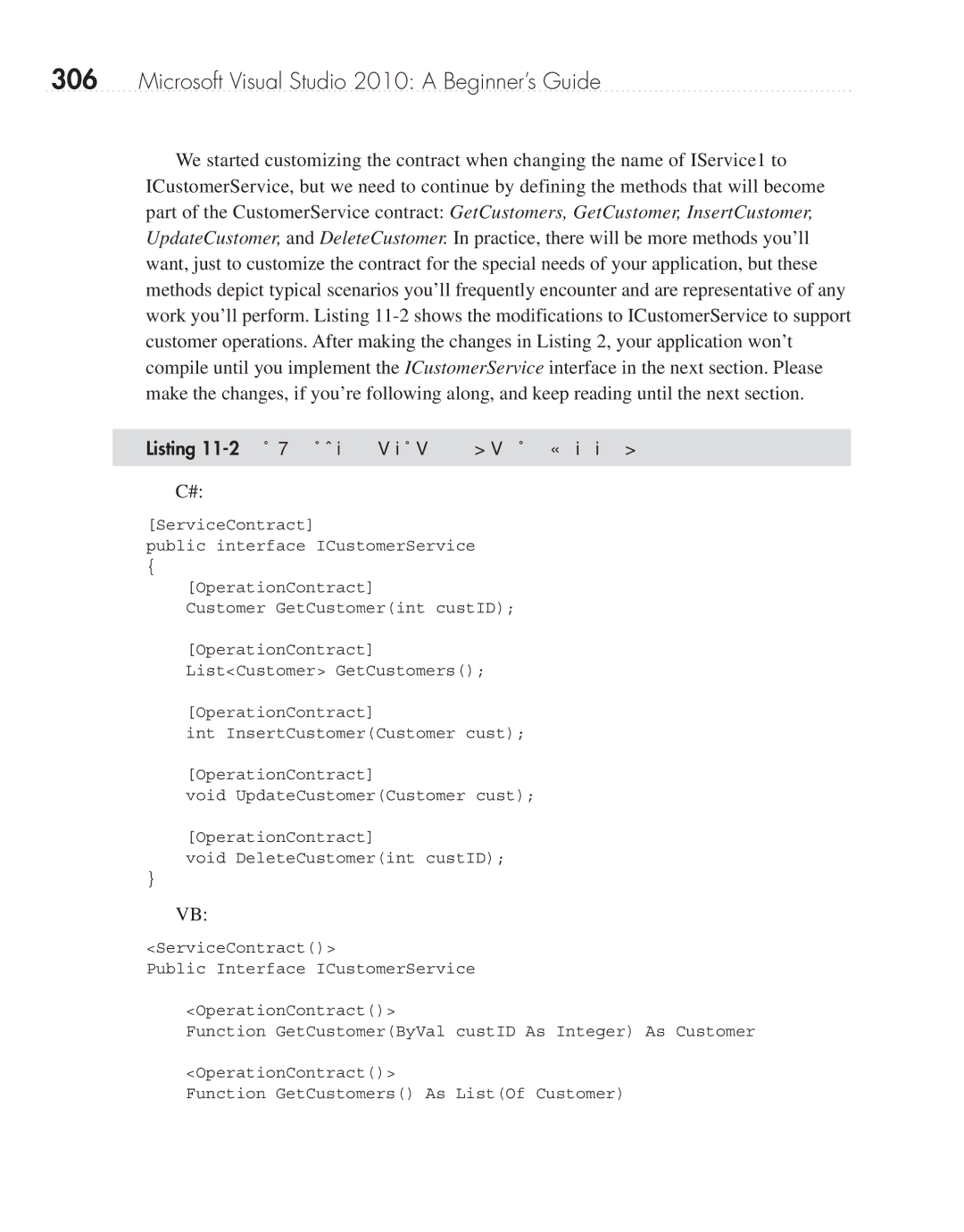 Microsoft 9GD00001 manual Listing 11-2 WCF service contract implementation 