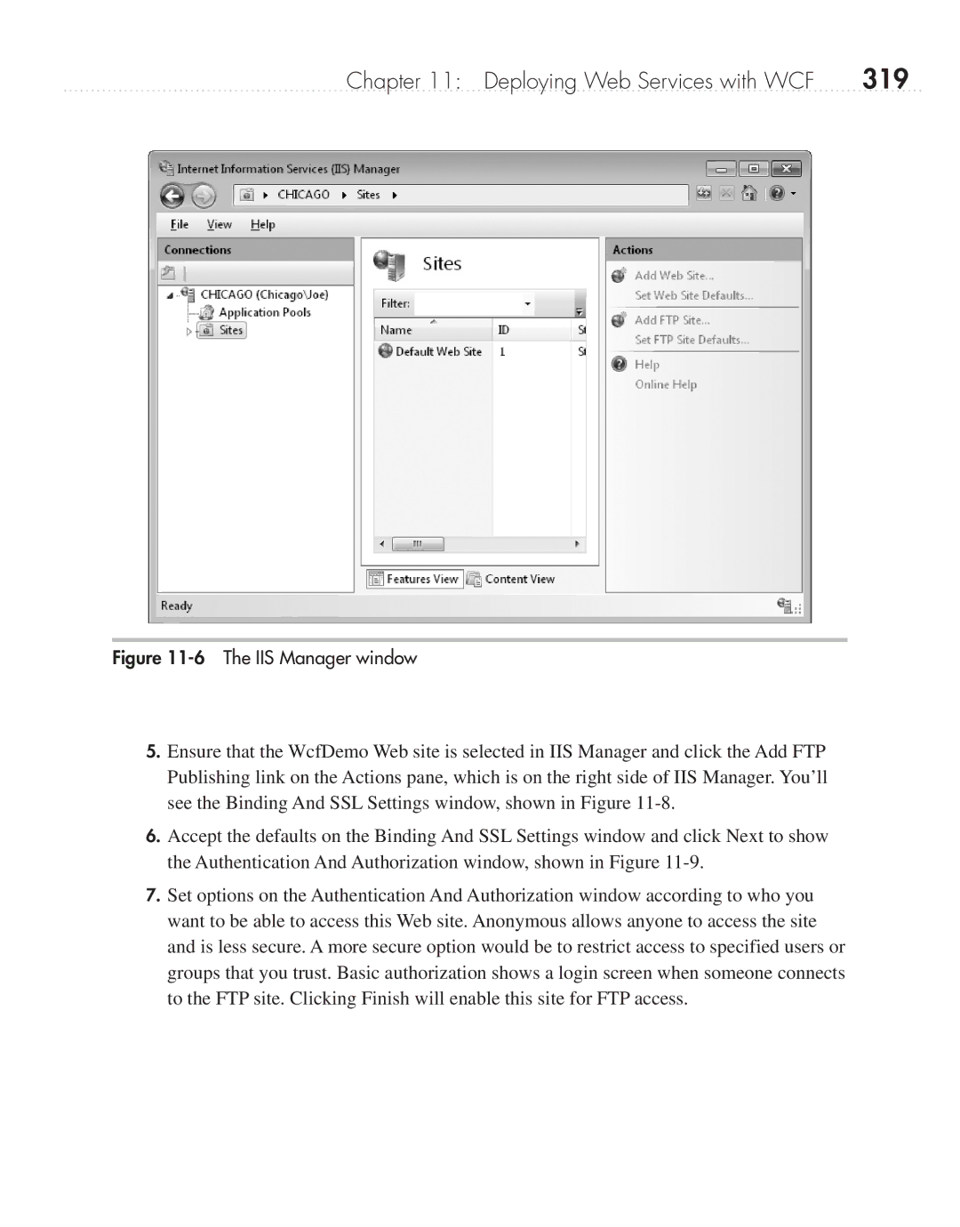 Microsoft 9GD00001 manual 319, IIS Manager window 