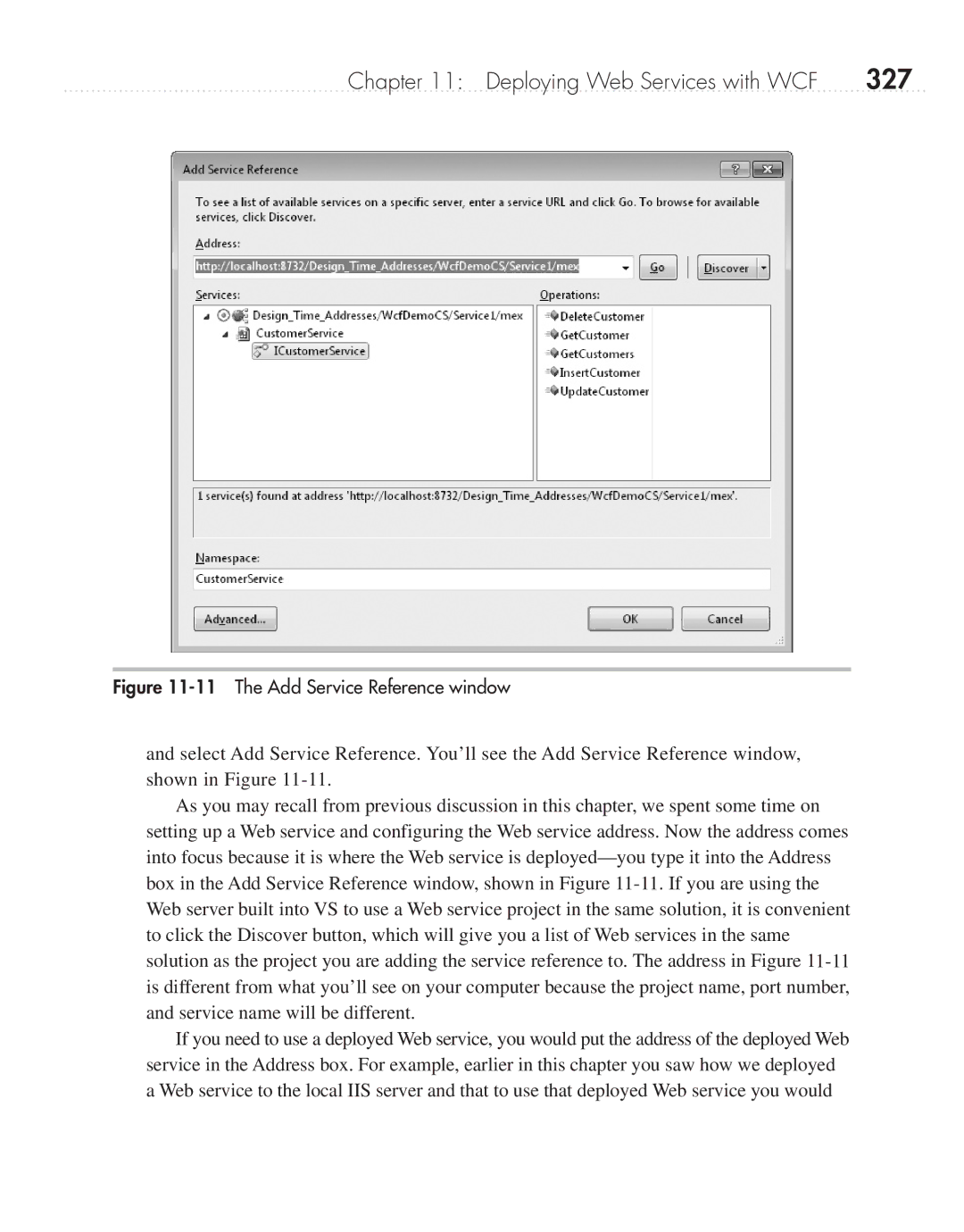 Microsoft 9GD00001 manual 327, The Add Service Reference window 