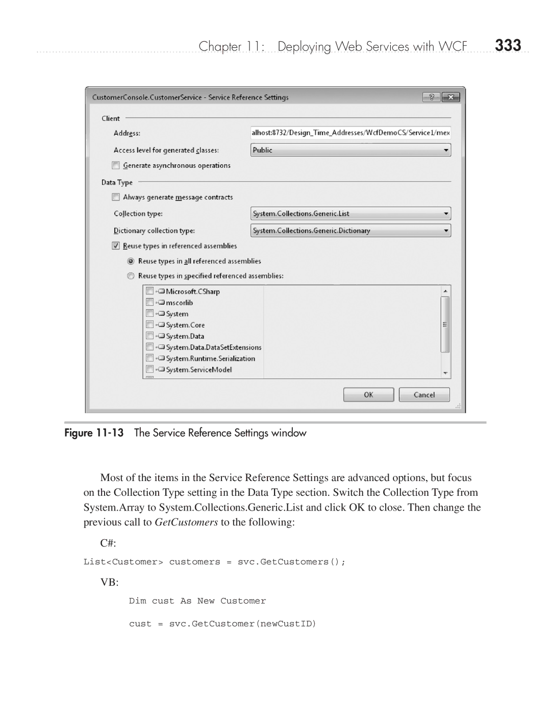 Microsoft 9GD00001 manual 333, The Service Reference Settings window 