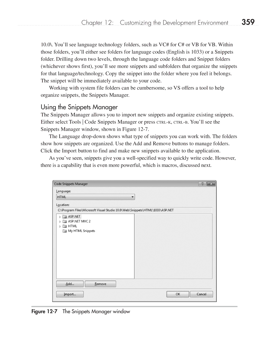 Microsoft 9GD00001 manual 359, Using the Snippets Manager 