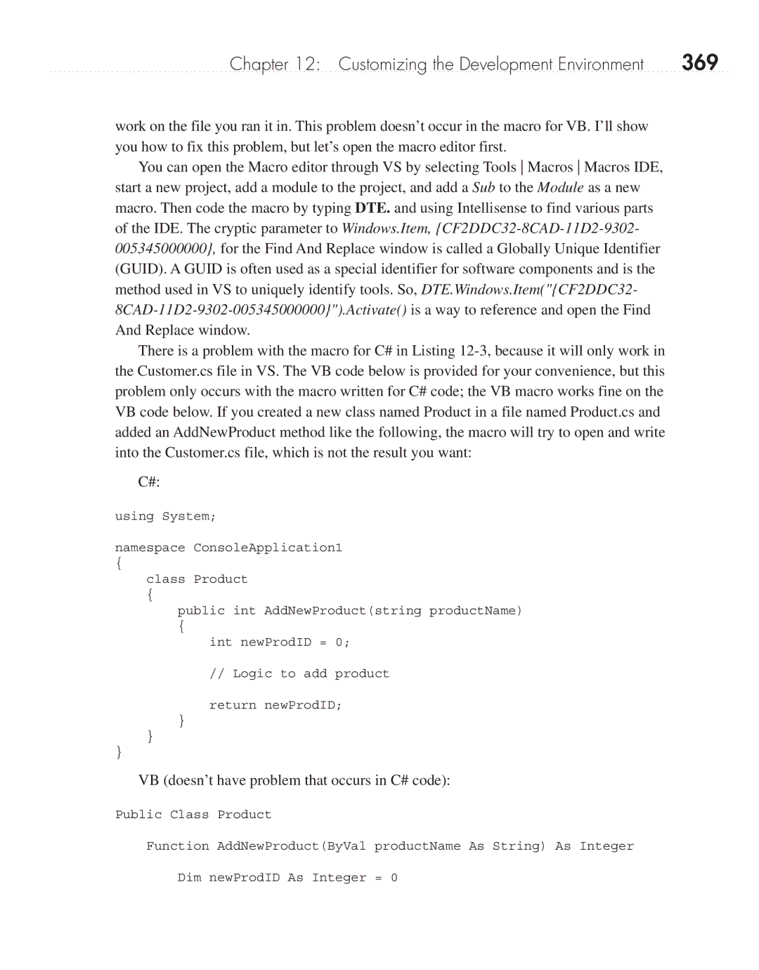 Microsoft 9GD00001 manual 369, VB doesn’t have problem that occurs in C# code 