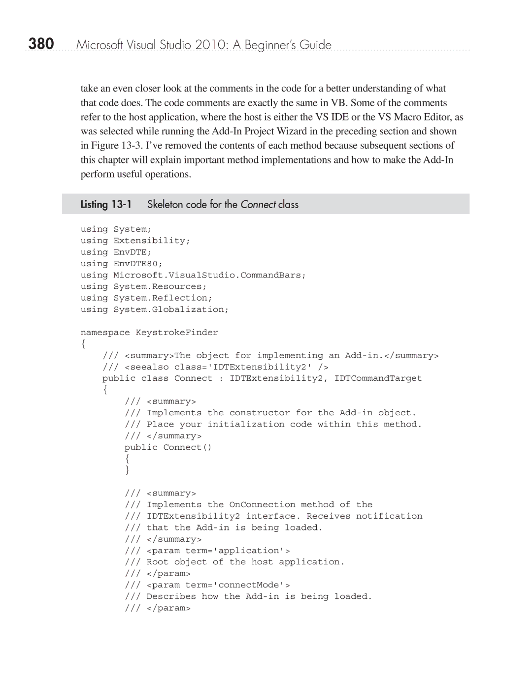 Microsoft 9GD00001 manual Listing 13-1 Skeleton code for the Connect class 