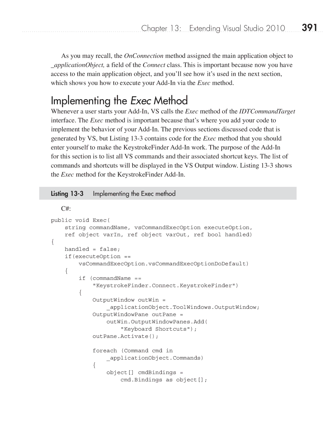 Microsoft 9GD00001 manual Implementing the Exec Method, 391, Listing 13-3 Implementing the Exec method 