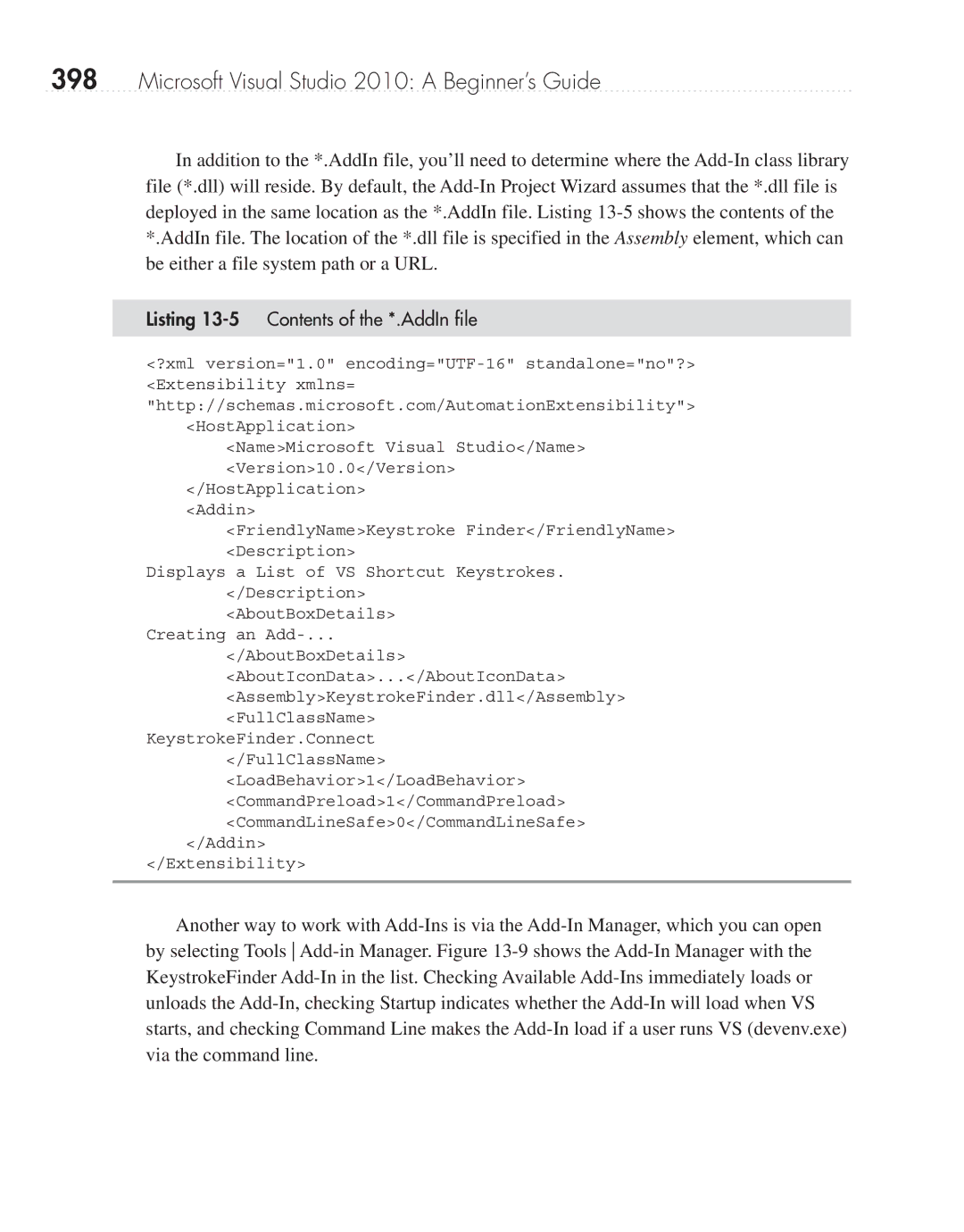 Microsoft 9GD00001 manual Listing 13-5 Contents of the *.AddIn file 