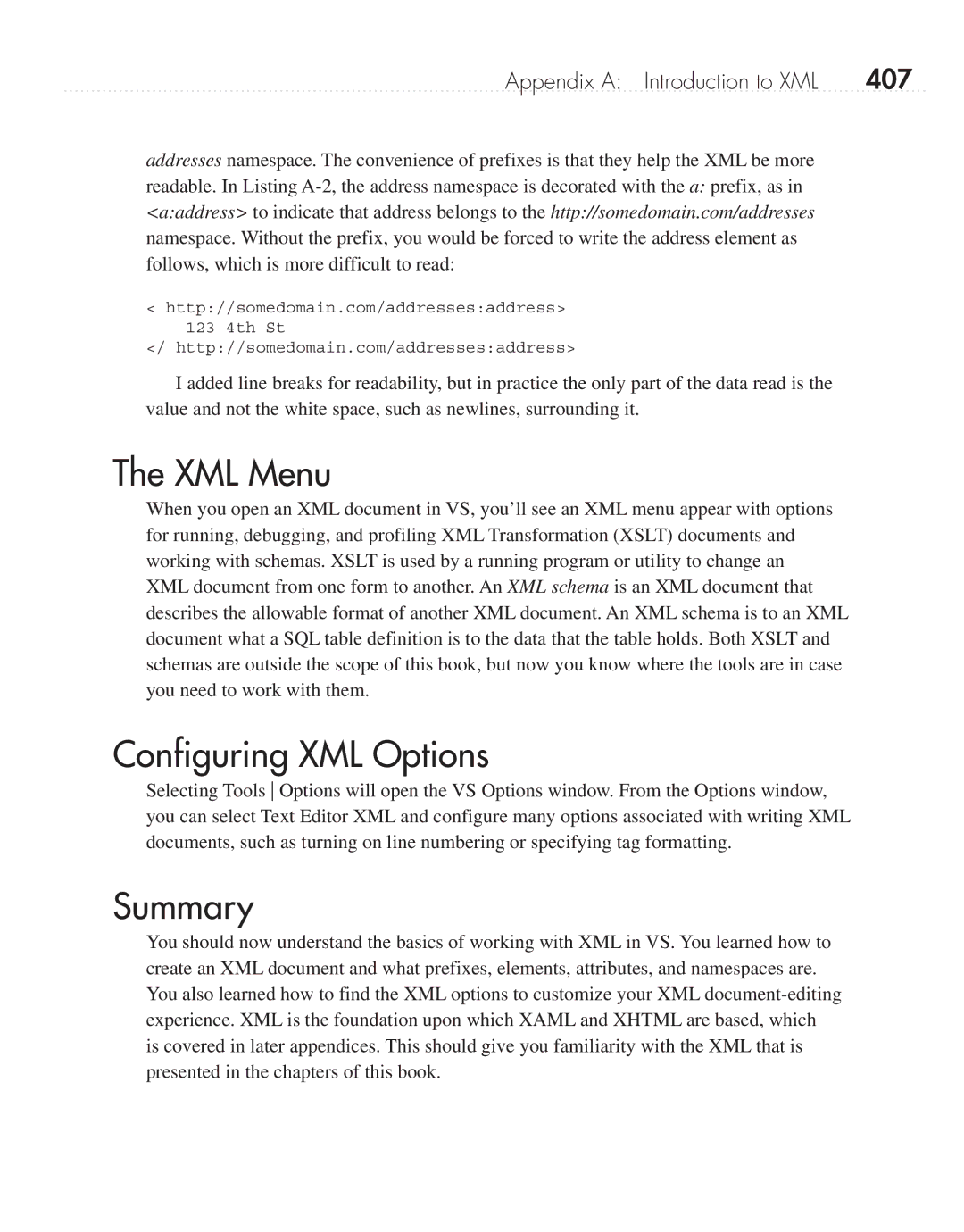 Microsoft 9GD00001 manual XML Menu, Configuring XML Options, 407 