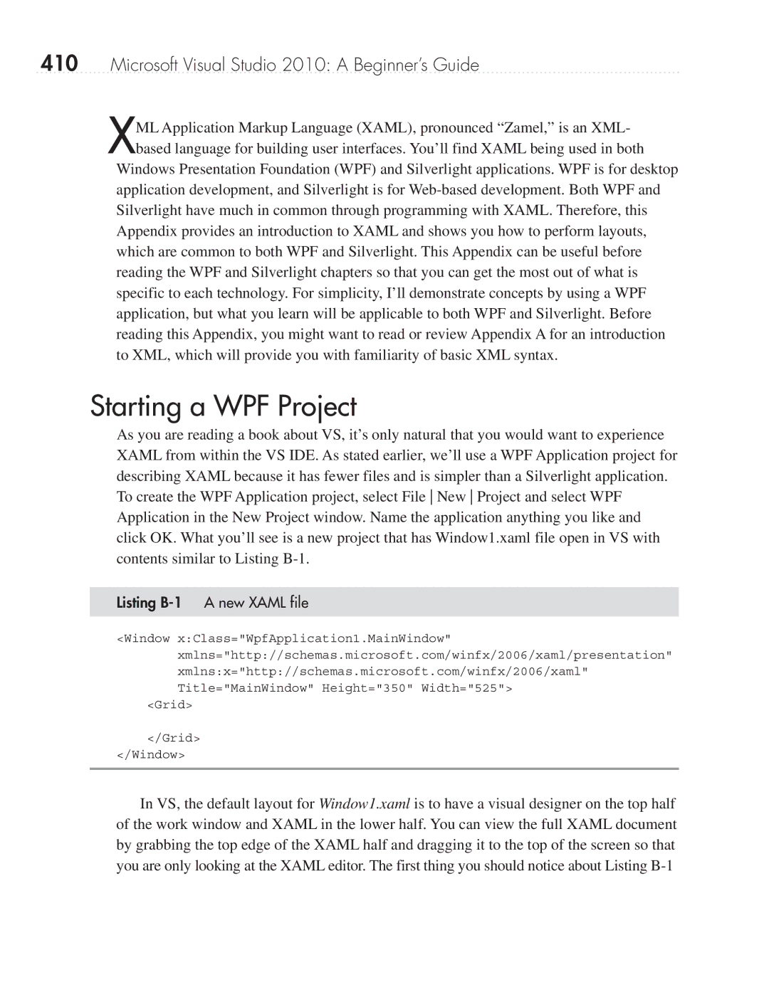 Microsoft 9GD00001 manual Starting a WPF Project, Listing B-1 a new Xaml file 