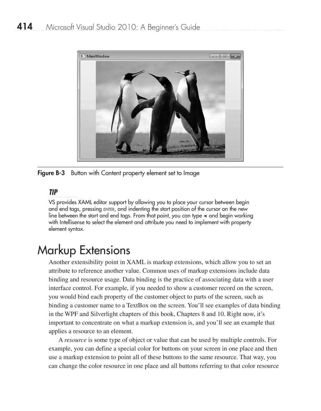 Microsoft 9GD00001 manual Markup Extensions, Figure B-3 Button with Content property element set to Image 