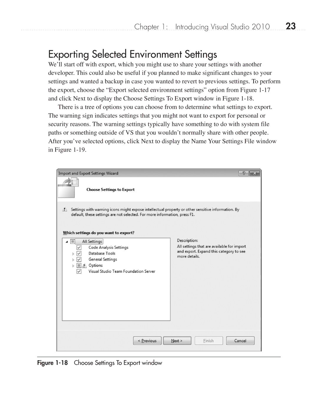 Microsoft 9GD00001 manual Exporting Selected Environment Settings, Choose Settings To Export window 