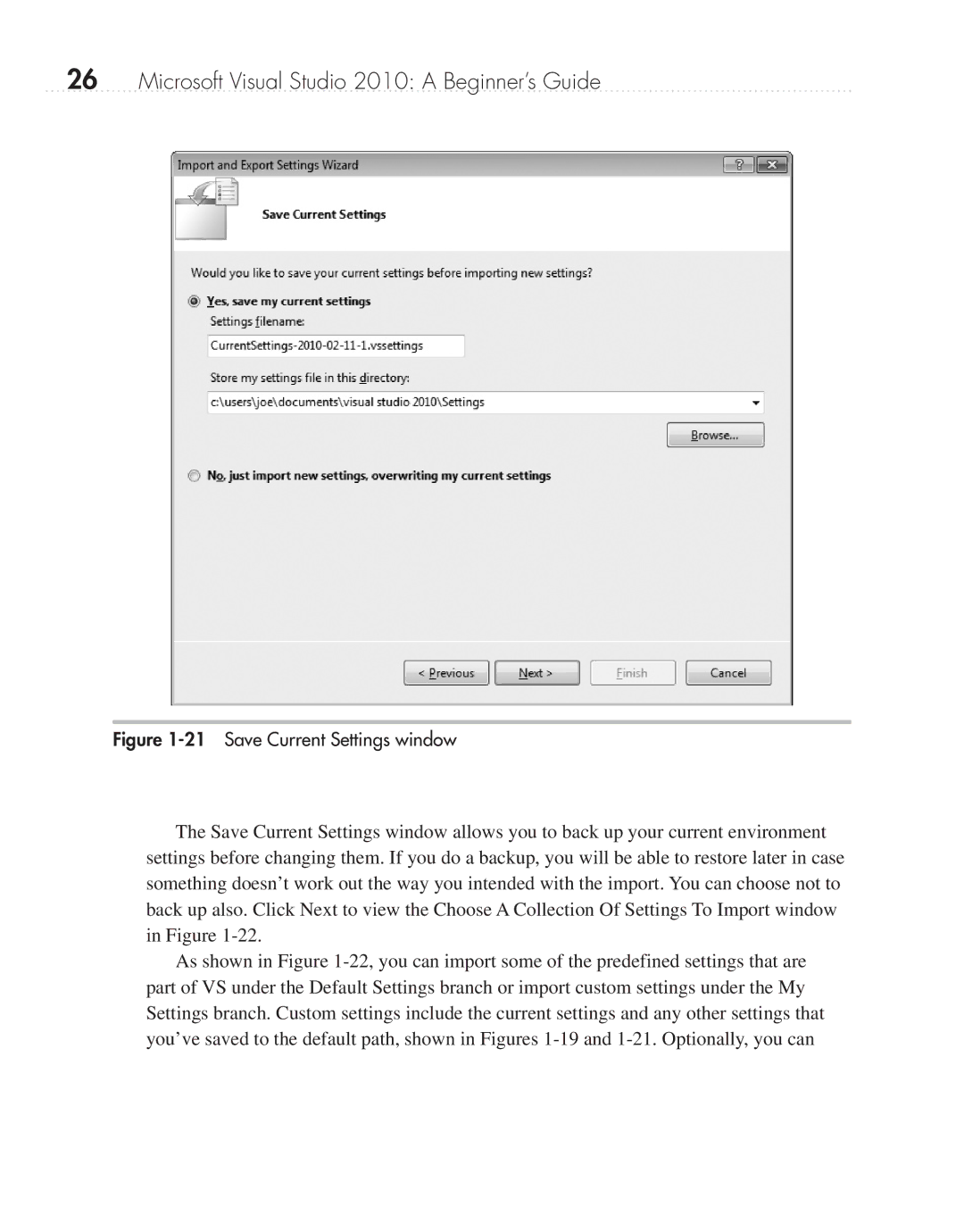 Microsoft 9GD00001 manual Save Current Settings window 