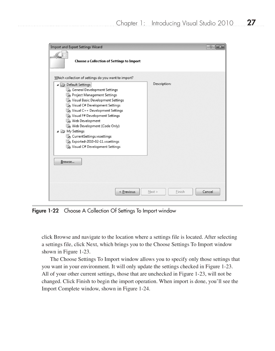 Microsoft 9GD00001 manual Choose a Collection Of Settings To Import window 