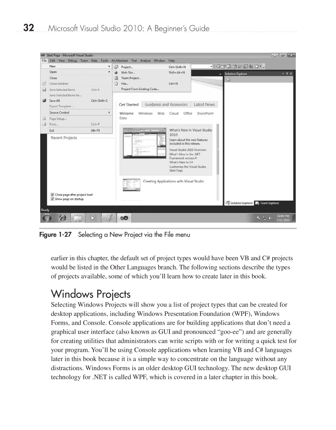 Microsoft 9GD00001 manual Windows Projects, Selecting a New Project via the File menu 