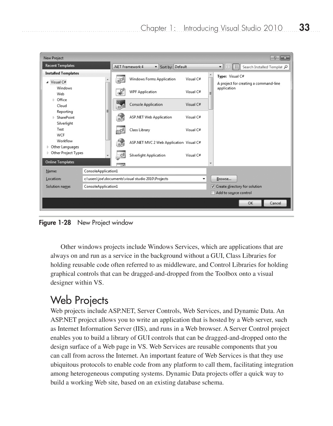 Microsoft 9GD00001 manual Web Projects, New Project window 