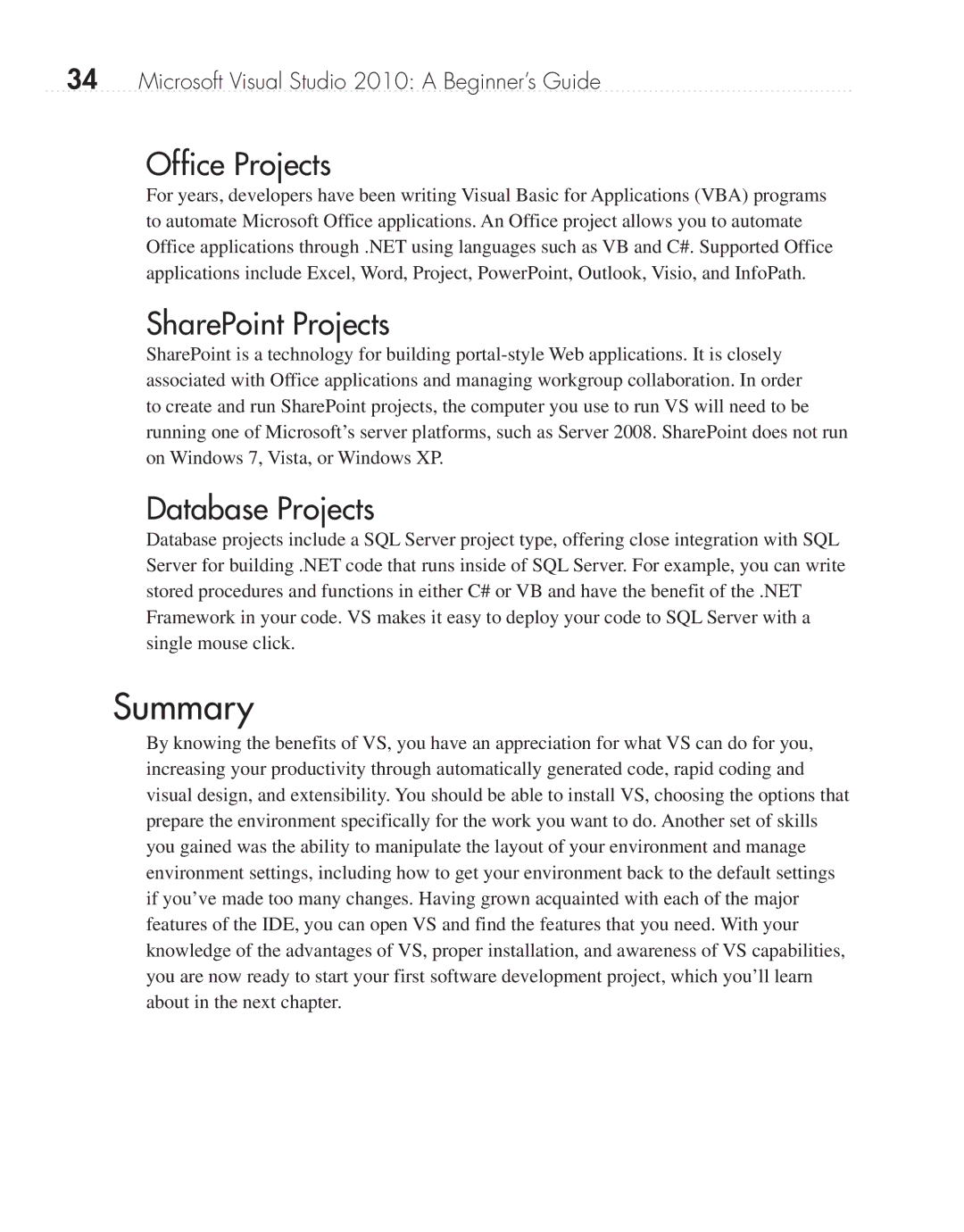 Microsoft 9GD00001 manual Summary, Office Projects, SharePoint Projects, Database Projects 