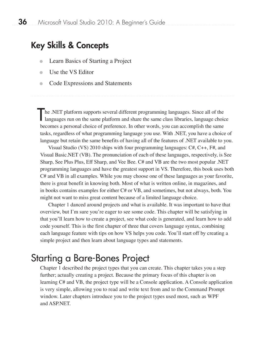 Microsoft 9GD00001 manual Starting a Bare-Bones Project, Key Skills & Concepts 