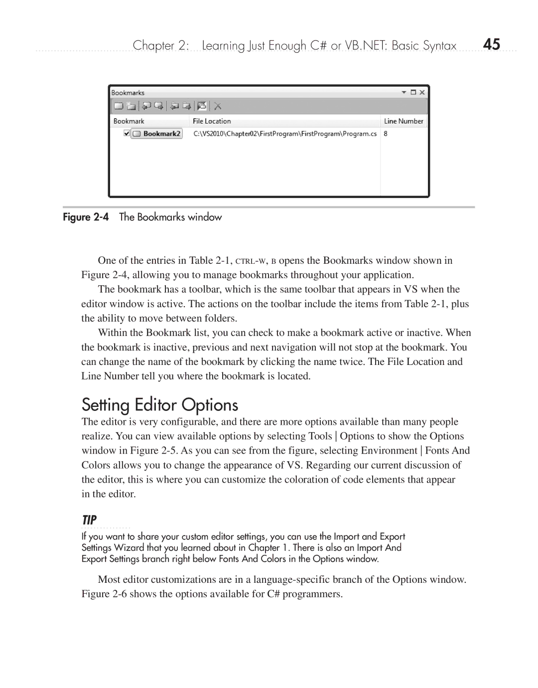 Microsoft 9GD00001 manual Setting Editor Options, Bookmarks window 