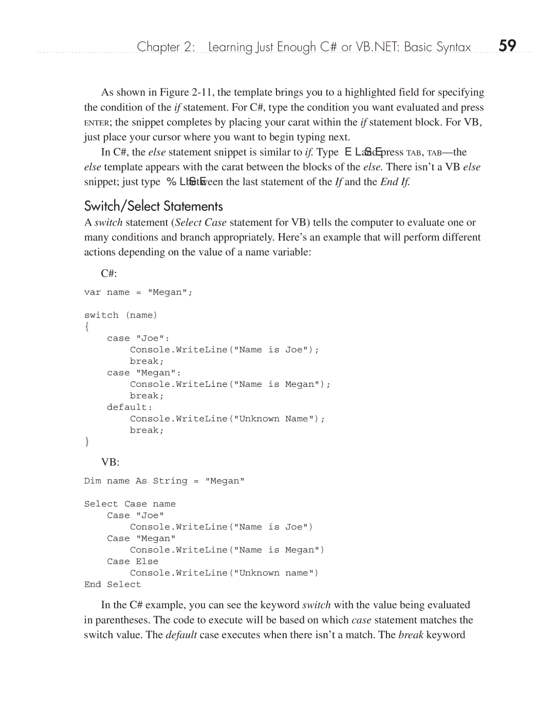 Microsoft 9GD00001 manual Switch/Select Statements 