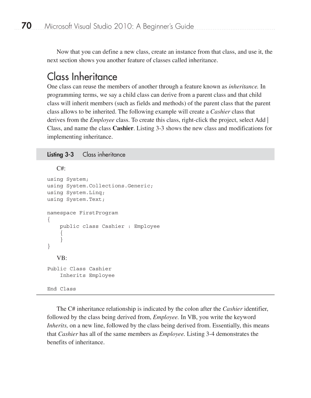 Microsoft 9GD00001 manual Class Inheritance, Listing 3-3 Class inheritance 