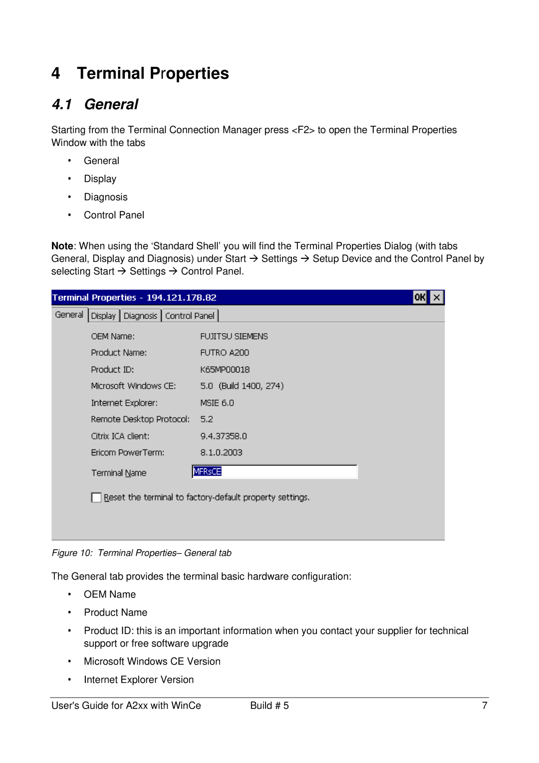 Microsoft A2xx manual Terminal Properties, General 