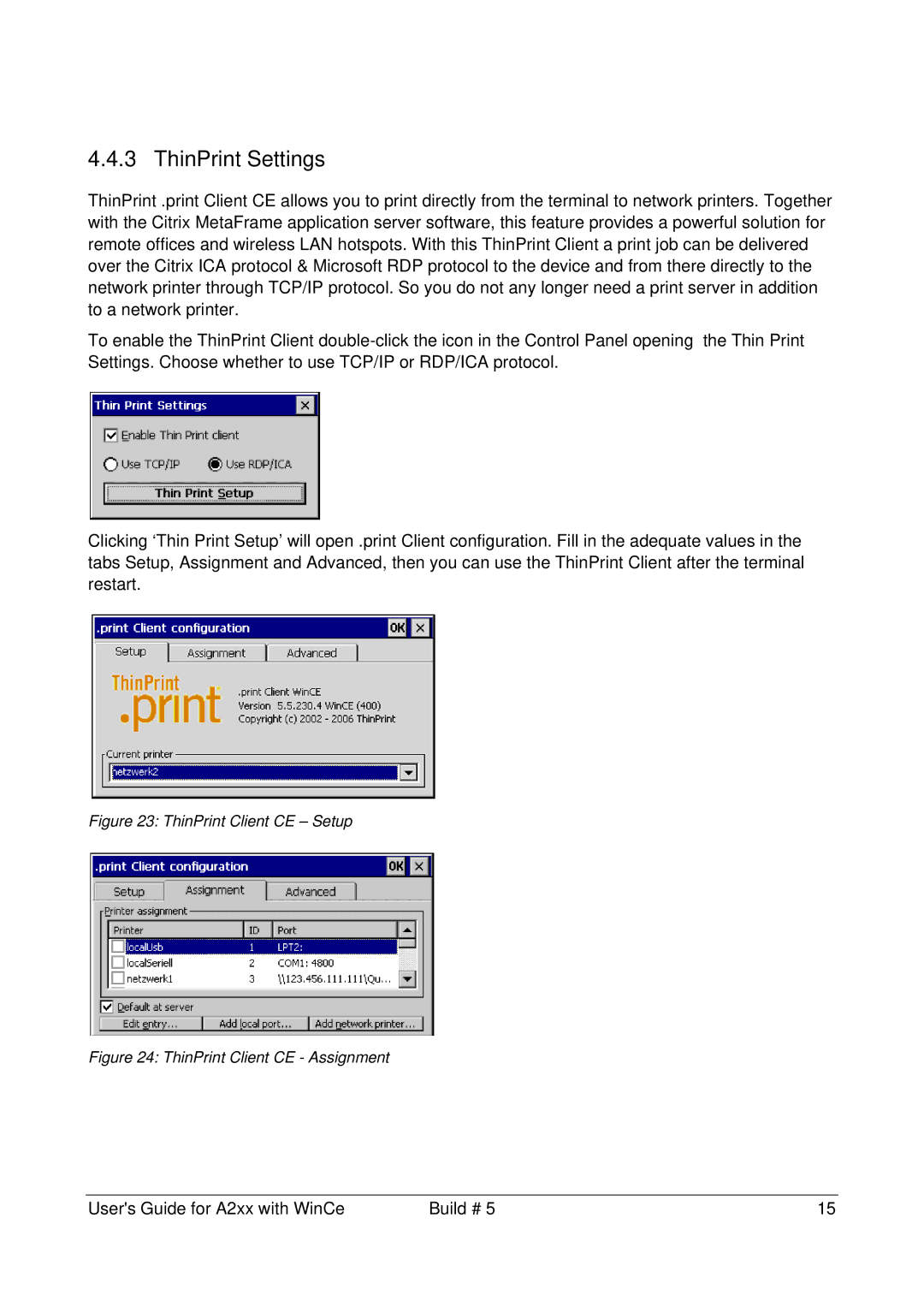 Microsoft A2xx manual ThinPrint Settings, ThinPrint Client CE Setup 